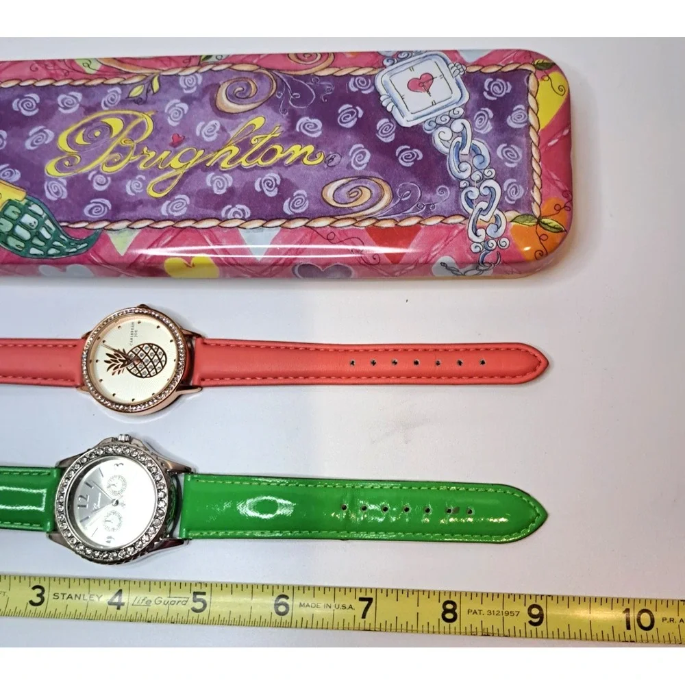 Lot of 2 Preppy Watches Caribbean Joe Pineapple Pink Geneva Rhinestone‎ Green